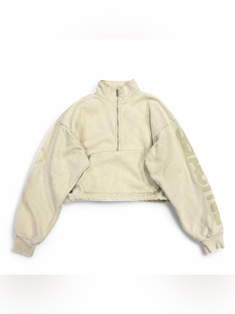 Set Active Cropped Half Zip Sweatshirt in tan green moss